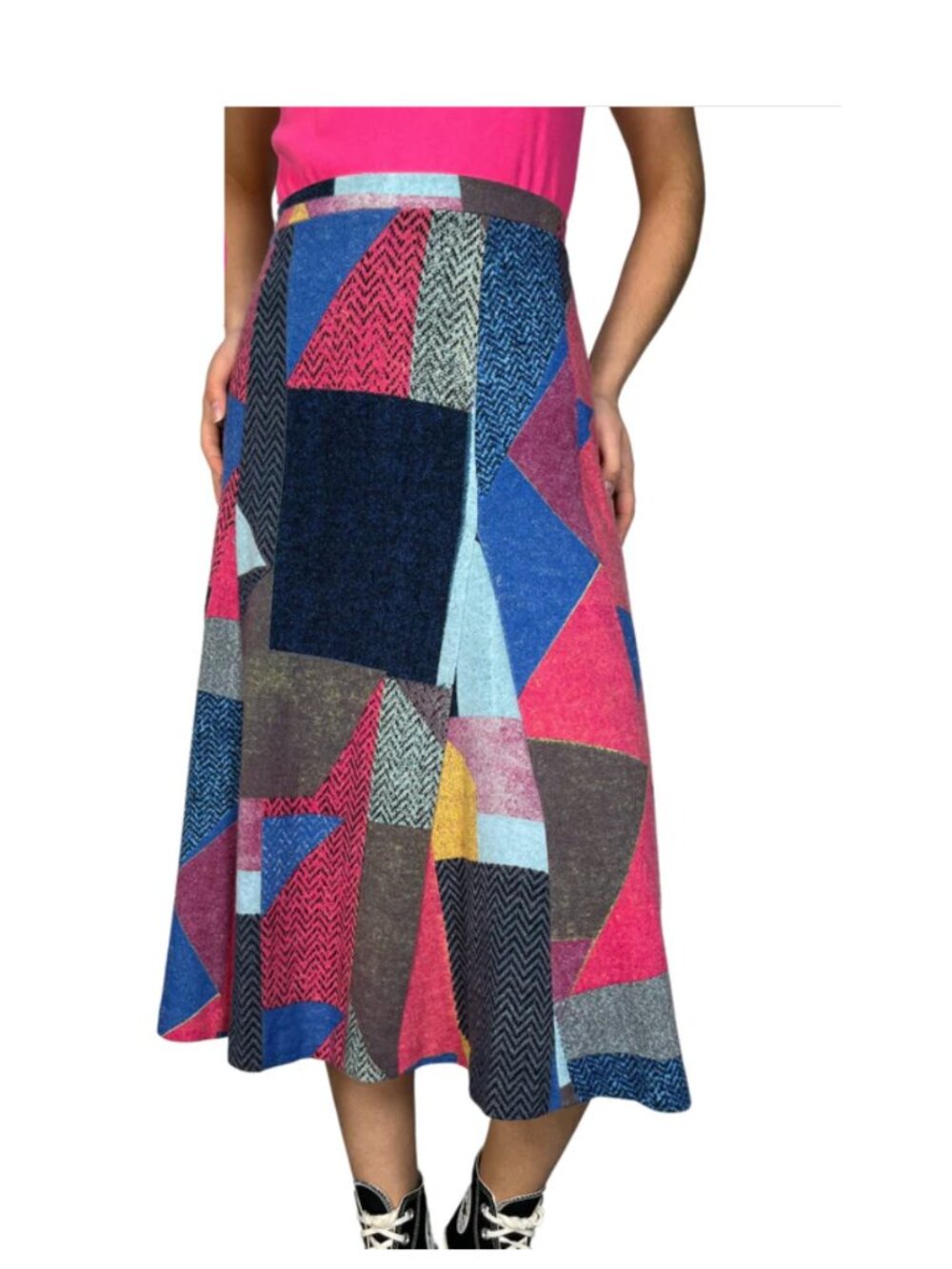 MAEVE Anthropologie Multicolor Cubist Abstract Knit Midi Skirt M